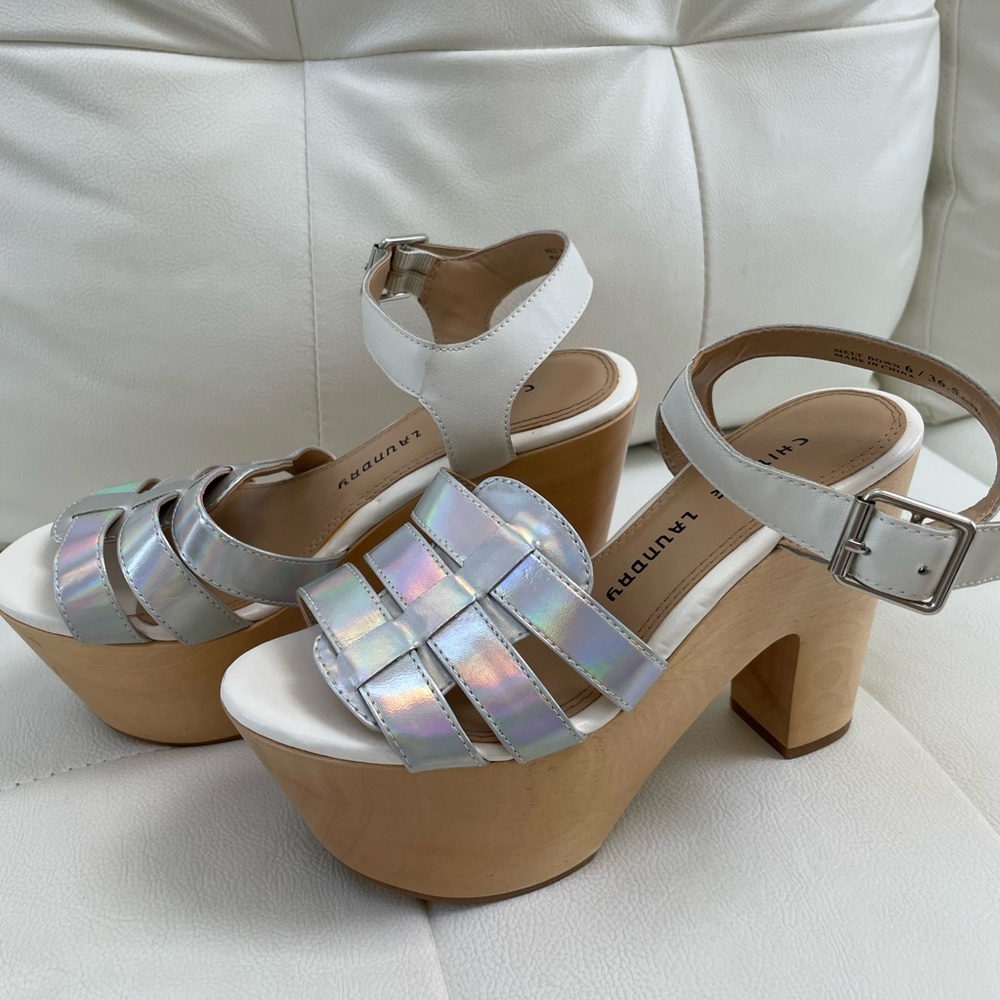 Chinese Laundry Platform Iridescent Sandal Heels / NWOT